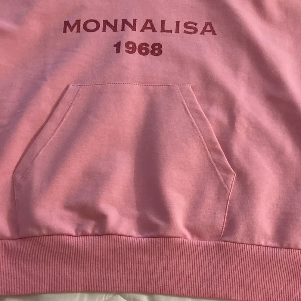 MonnaLisa 1968 Cotton Ruffled Cropped Hoodie in Pink. Size 12.